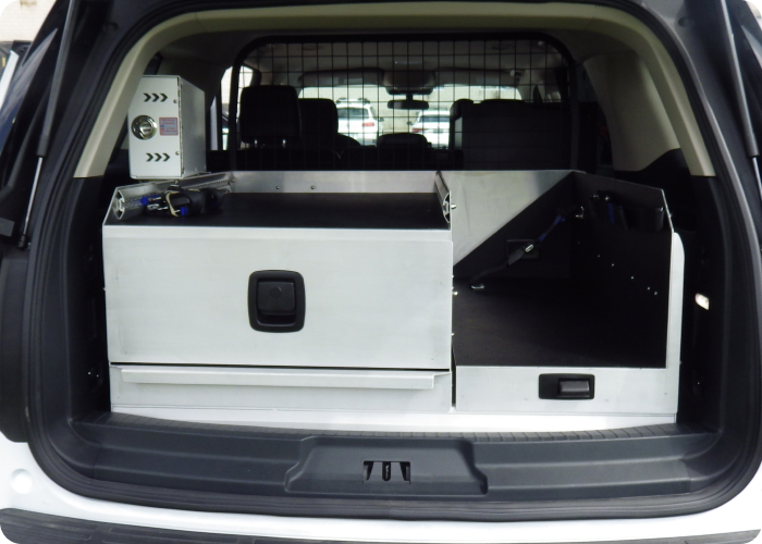 Front View of Rowland Emergency's ERU-05-200-00 Storage Solution for the Ford Expedition