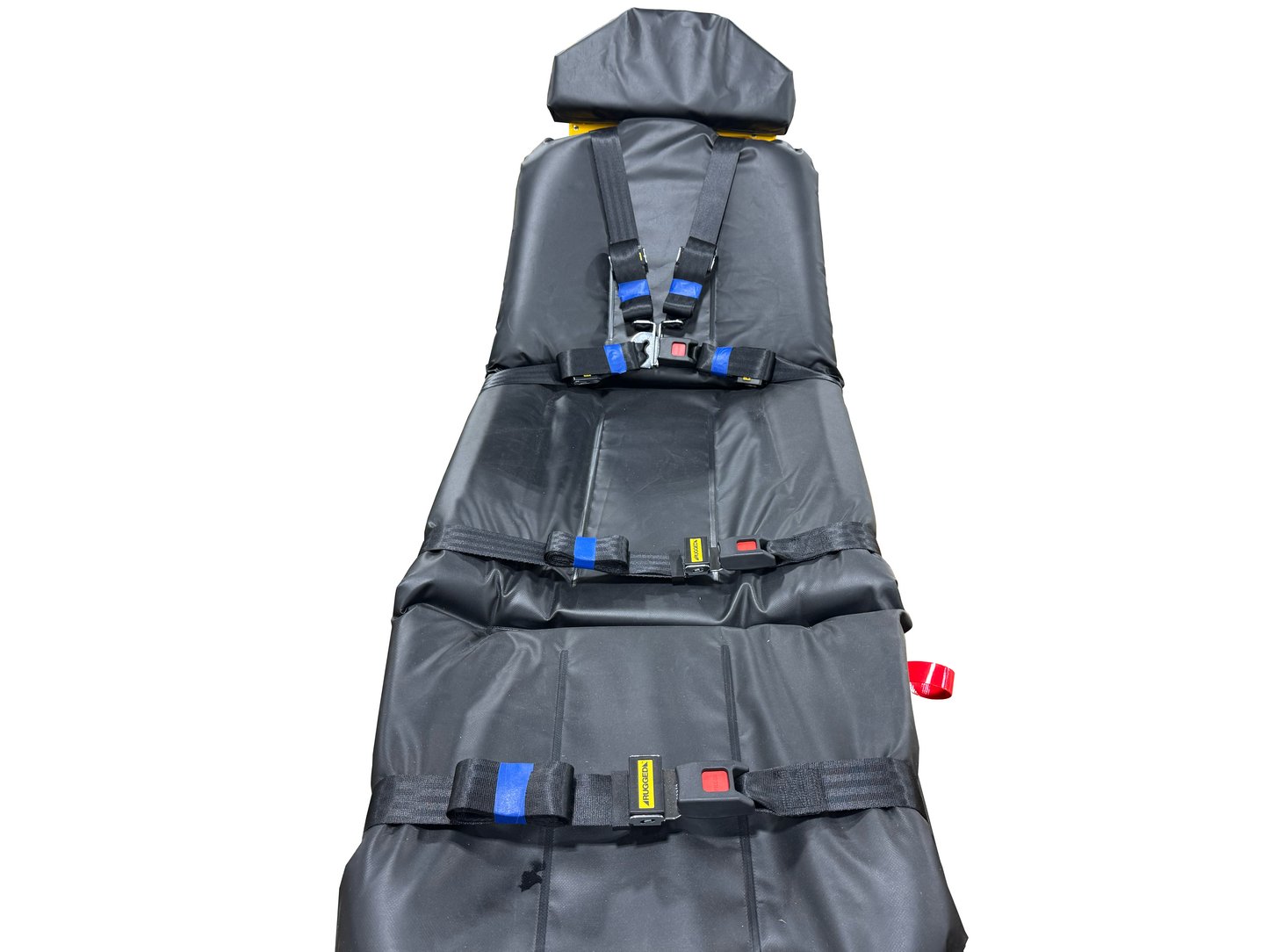 Power-PRO XT stretcher with G-Restraint strap package on white background